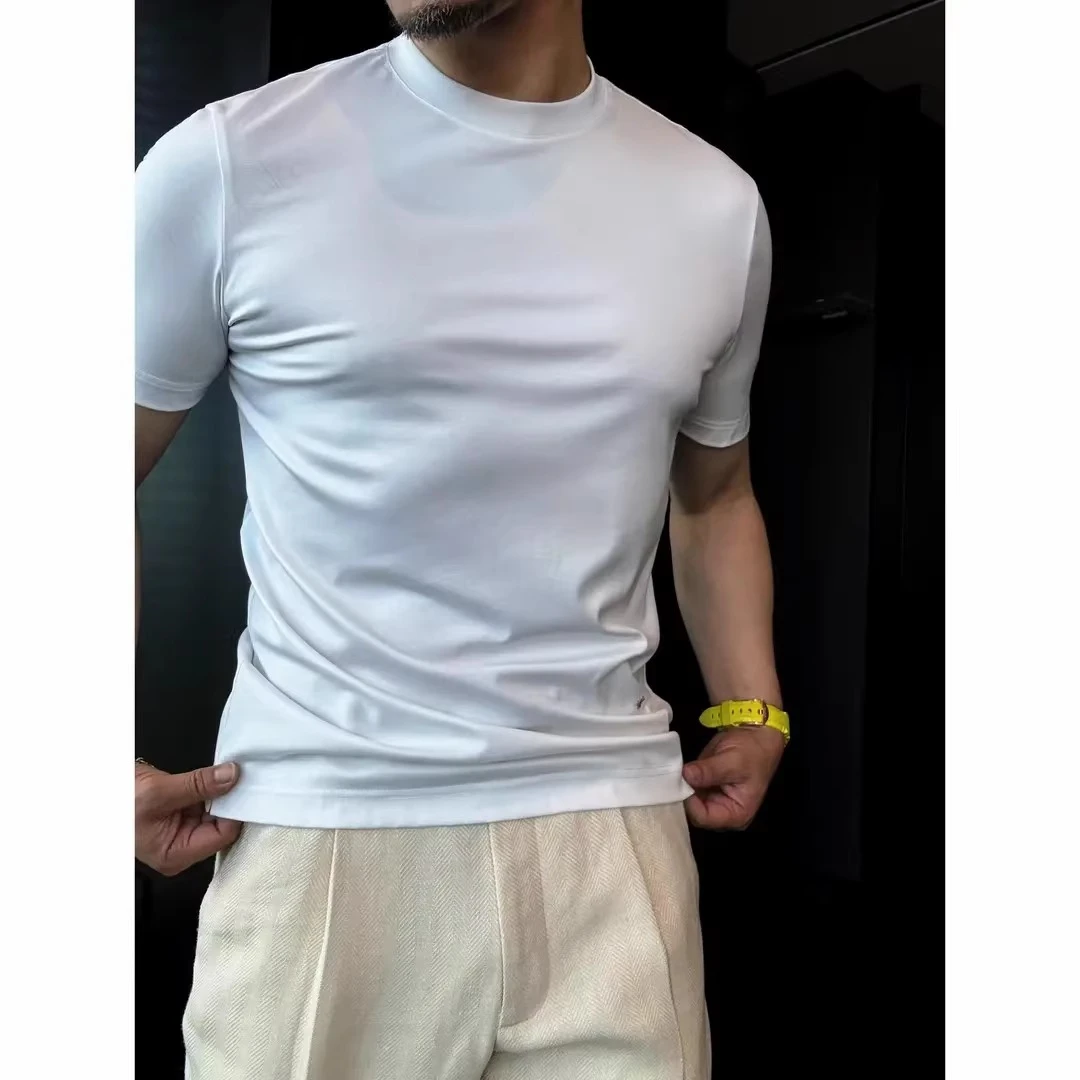 轻奢蜜蜂刺绣短袖T恤男夏季新款莱赛尔混纺修身百搭圆领半袖上衣