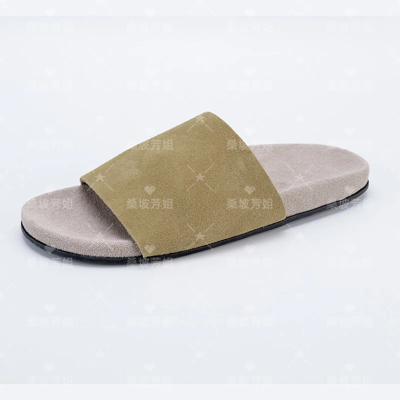 Row风极简真皮一字拖老钱风穆勒拖平底时尚休闲漏趾拖鞋