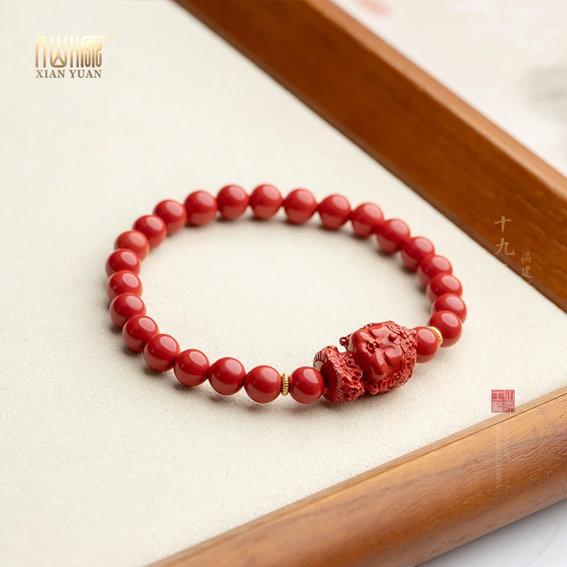 含辰砂工艺品朱砂6mm度母单圈手链手串新中式国风手链手串首饰