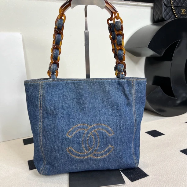 95新 Chanel/香奈儿 玳瑁牛仔托特手提包