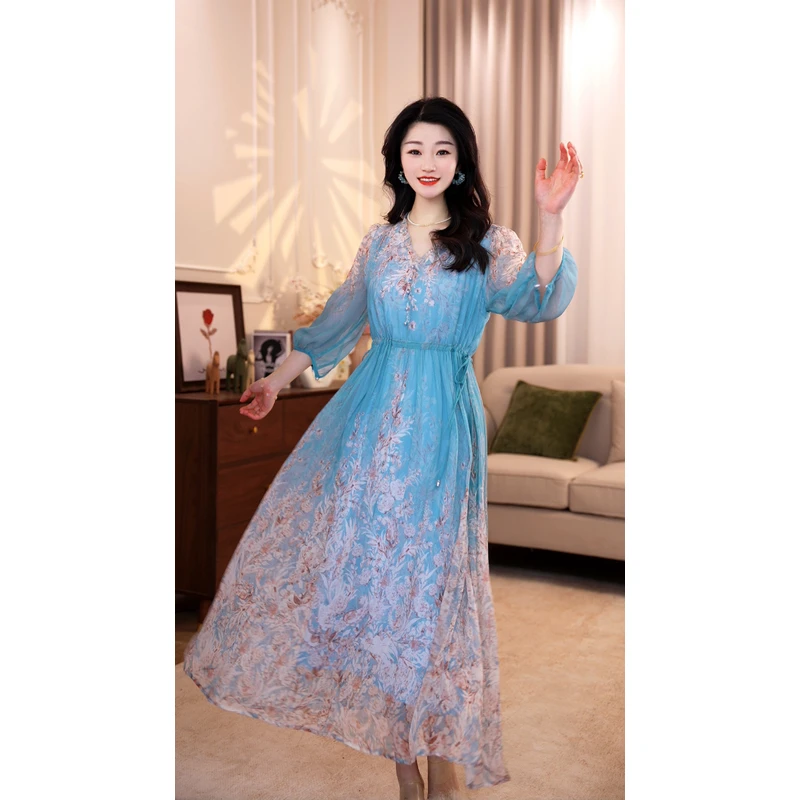 【悠悠我心】25年新款大码高腰高端连衣裙碎花显瘦气质长袖