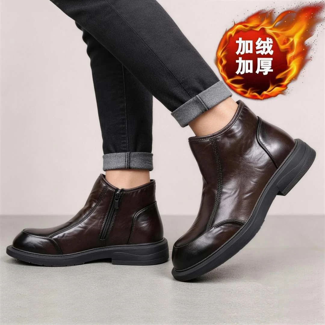 冬季加绒牛皮切尔西靴男休闲高帮皮鞋真皮马丁靴英伦皮靴85633