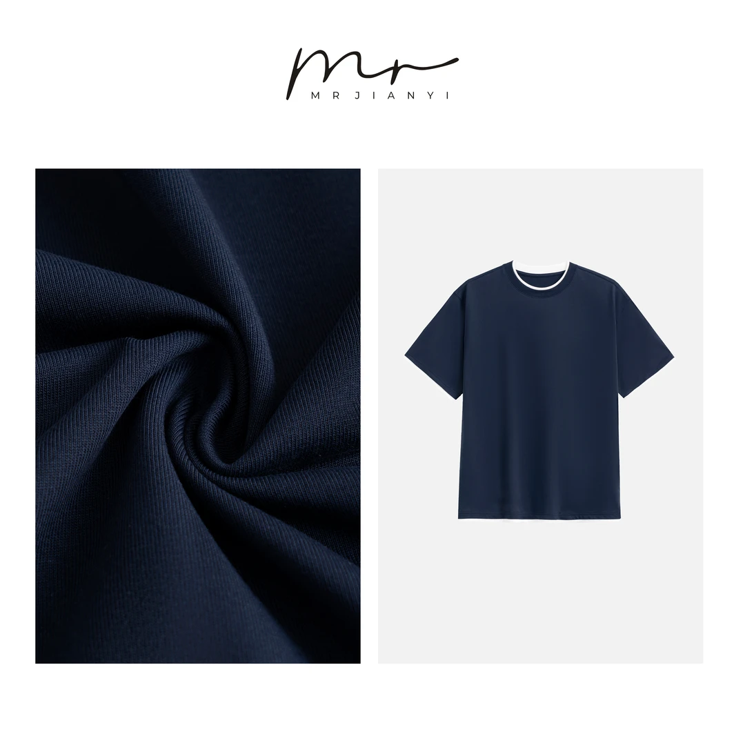 MR JIANYI 春夏潮流舒适假两件半袖T潮流休闲百搭短袖打底衫男款