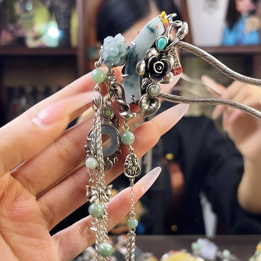 翡翠银S925镶嵌发饰