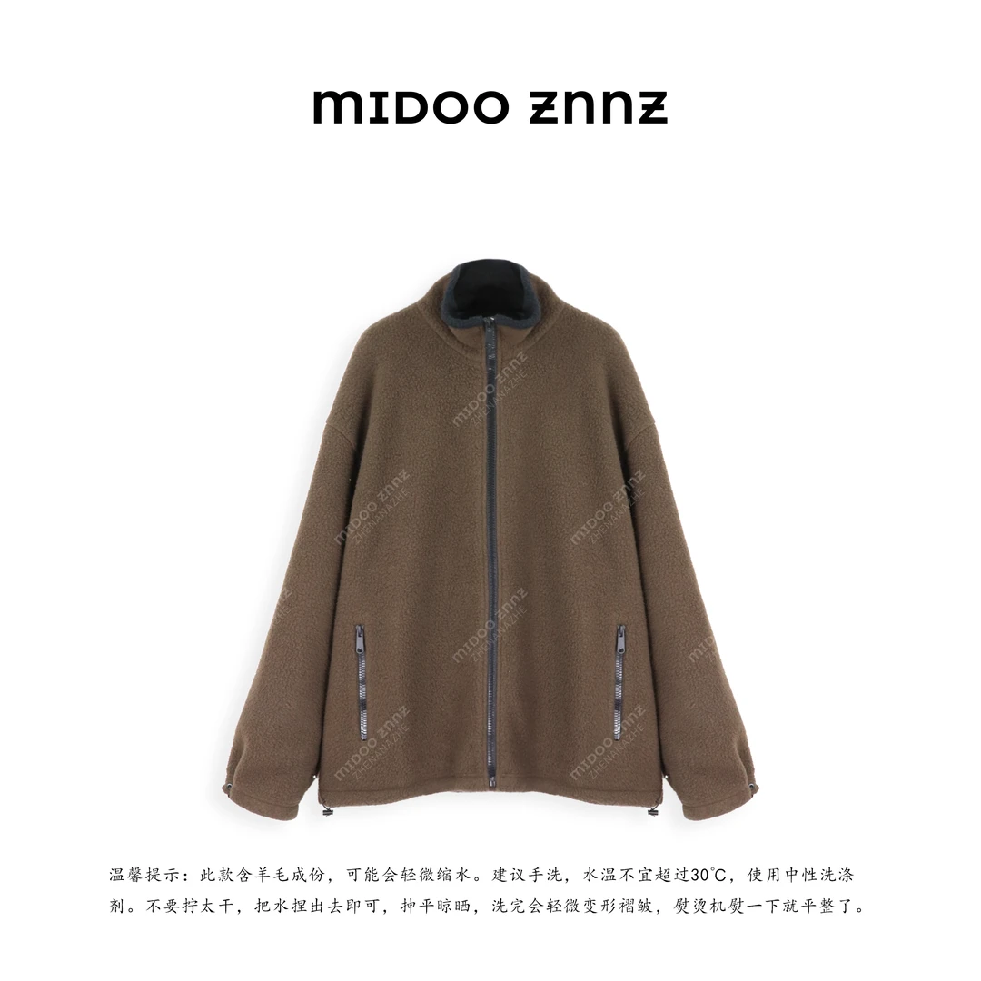 MIDOO ZNNZ 松弛感高克重羊毛混纺颗粒绒立领外套81509M