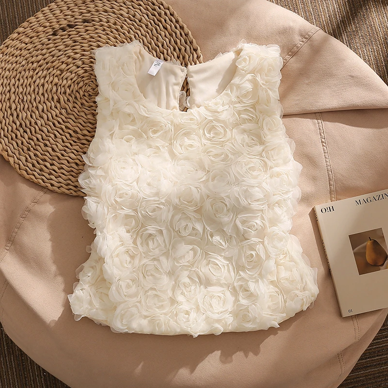 法式立体玫瑰花无袖背心女夏季2025新款设计感独特别致小衫上衣女