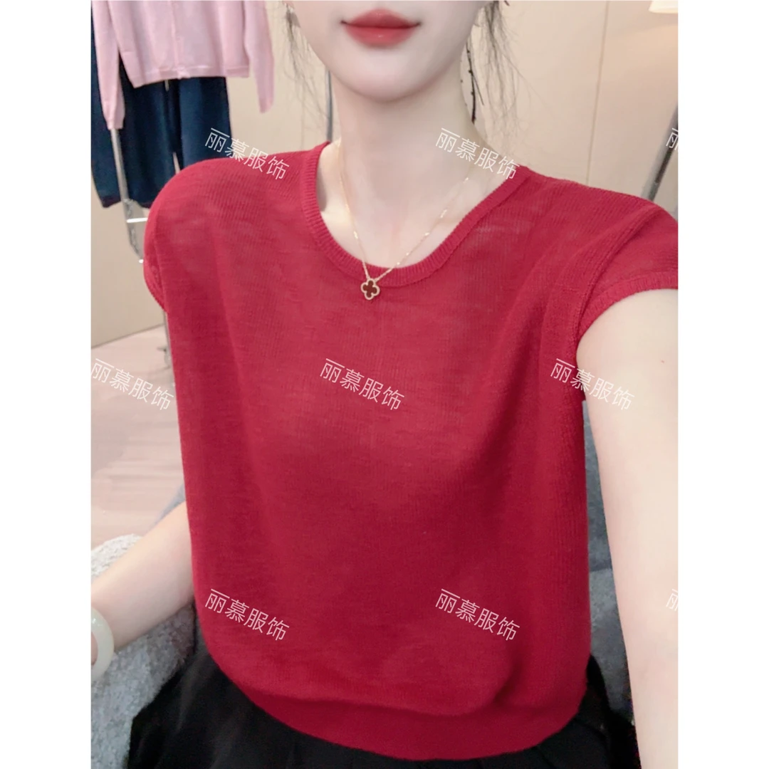 【纯色短袖】薄款圆领纯色和纸纱宽松百搭针织短袖1688