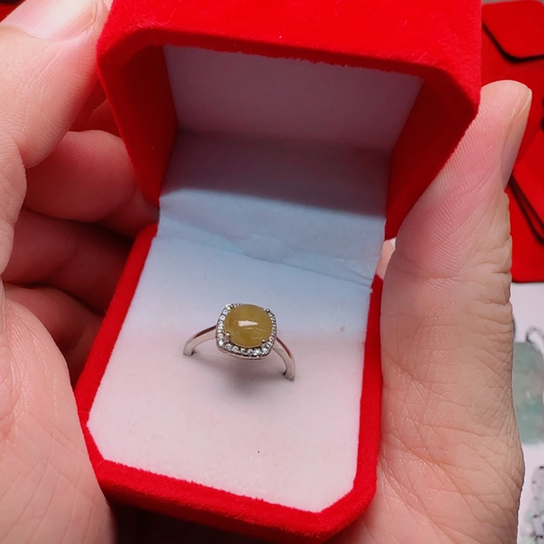 翡翠银S925镀金镶嵌戒指