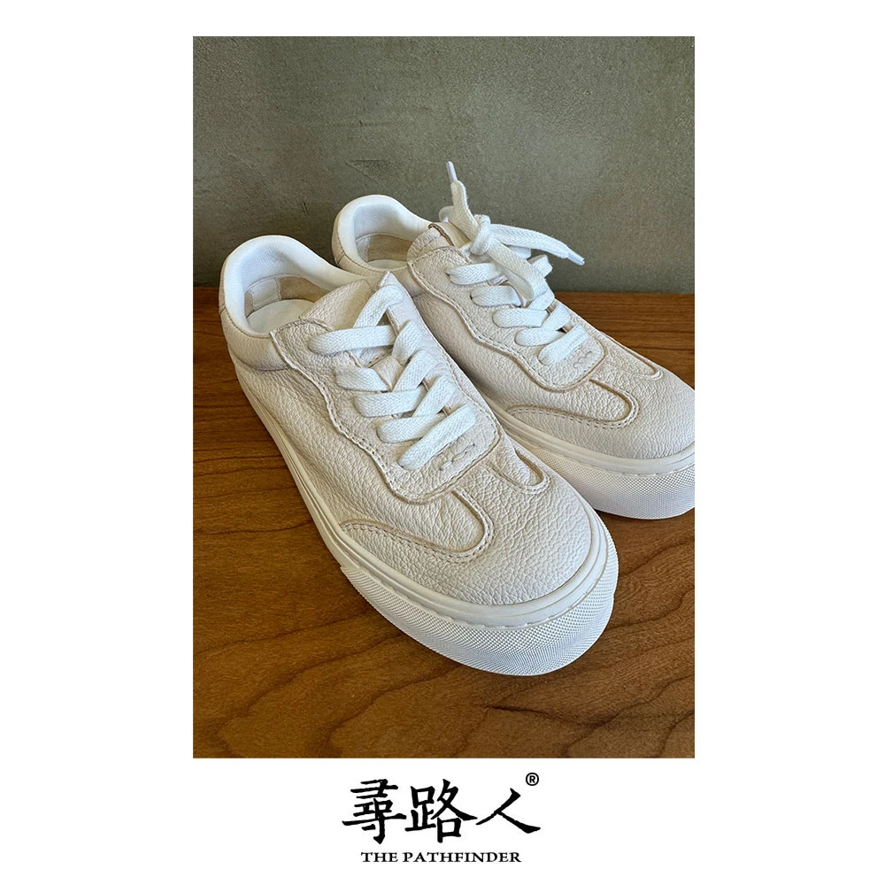 寻路人【正码正拍】经典百搭夏季时尚真皮白色休闲羊皮鞋