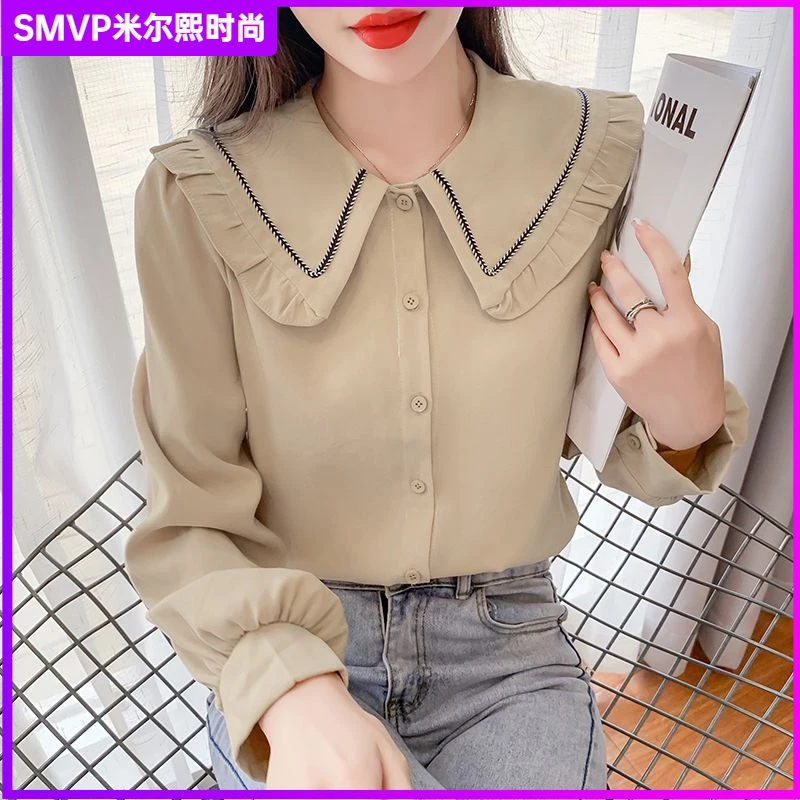 1衬衫女装2024春装新款时尚娃娃领法式气质衬衣减龄洋气长袖上衣l