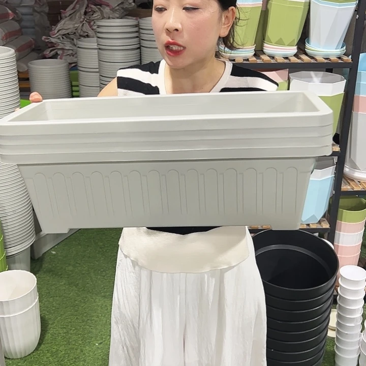 微瑕竖纹长条盆长55宽25高17灰色4只无托