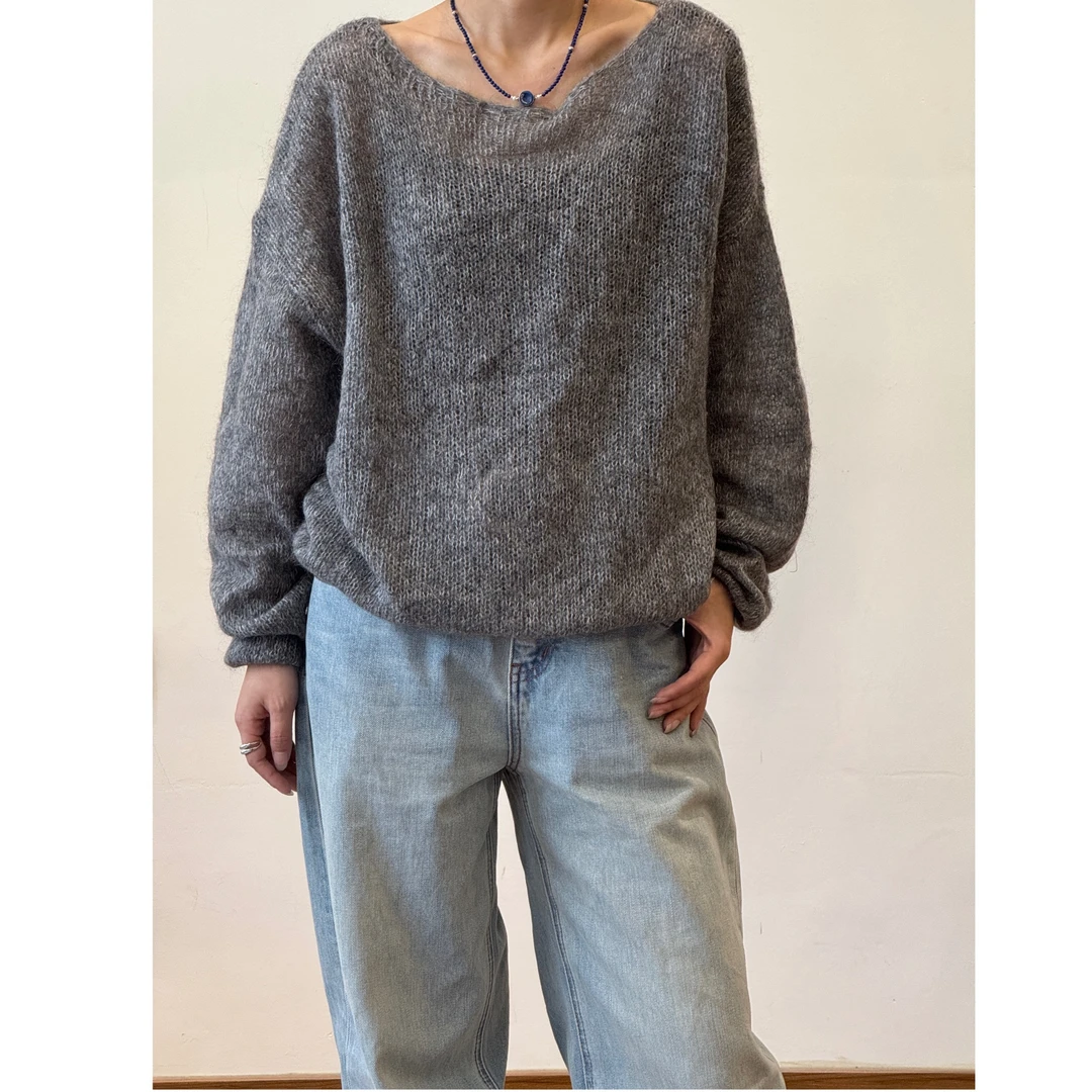 马海毛慵懒圆领针织衫