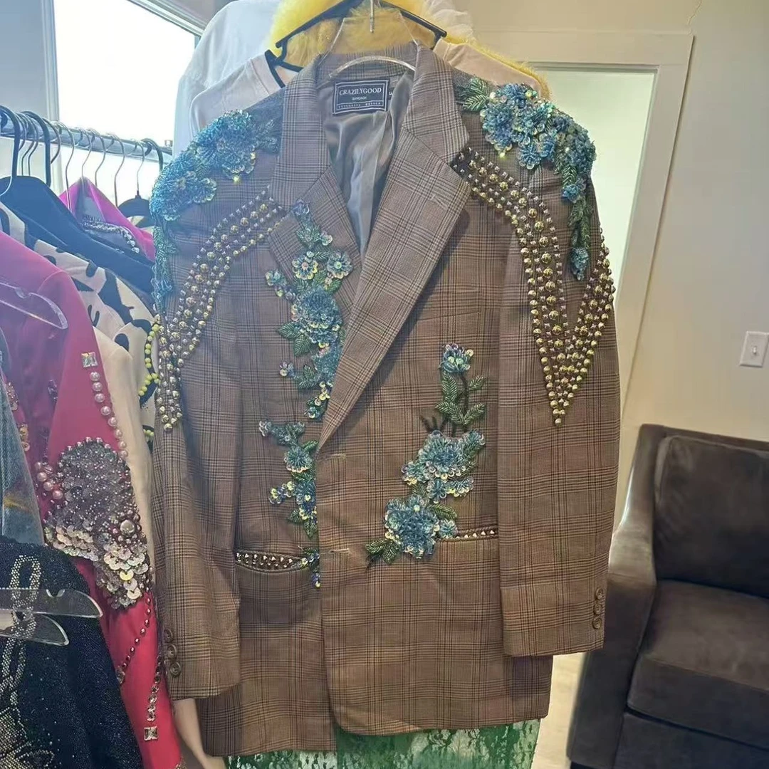 A00 牛仔时尚休闲格子马夹水洗秋季春秋褐色重工百搭复古外套