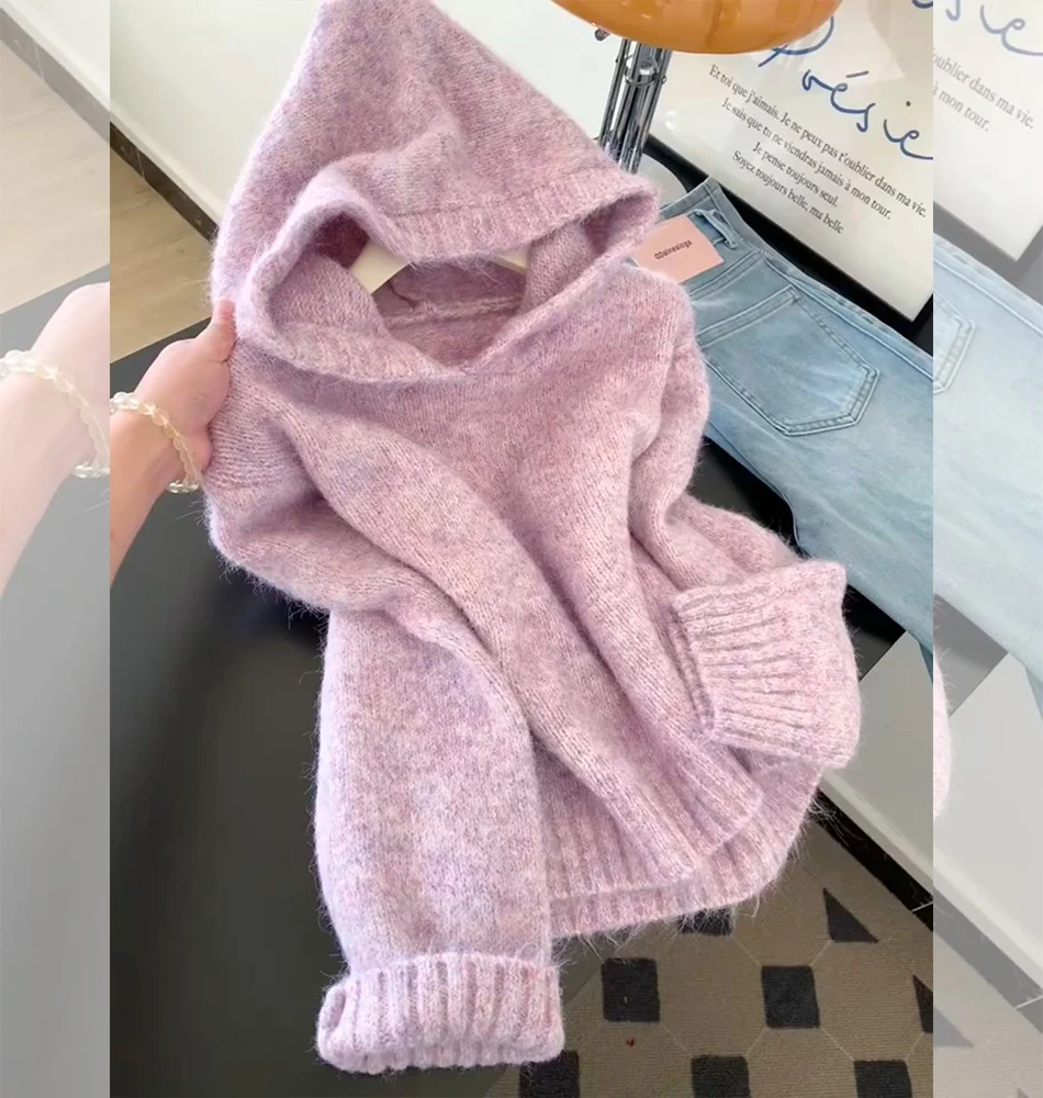 韩系慵懒风减龄连帽宽松显瘦百搭今年流行松弛感套头毛衣ins上衣