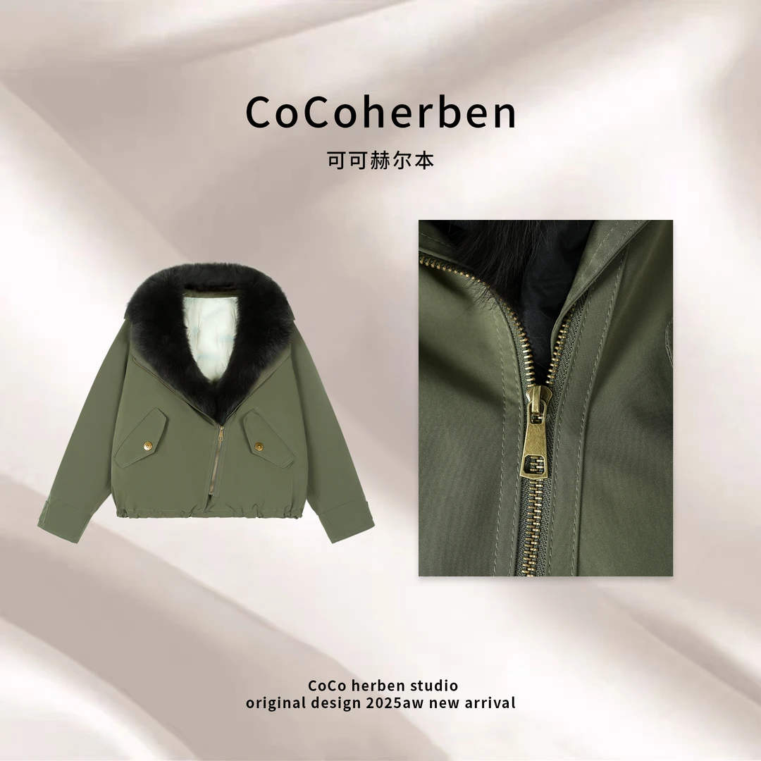 CocoHerben冬季小众百搭翻领保暖外套新款设计感羽绒棉服HB1210
