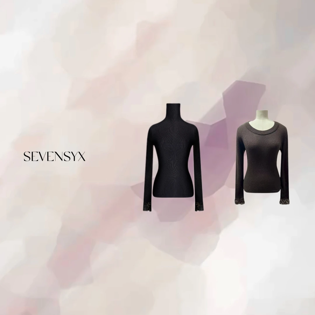 【高领U领蕾丝花边打底衫】修身显瘦 软糯针织衫百搭蕾丝花边打底衫