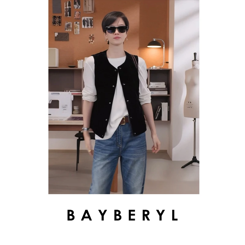 CC10-BAYBERYL老贝菱格丝绒羽绒质感圆领叠穿无袖秋马甲MJ5F1308