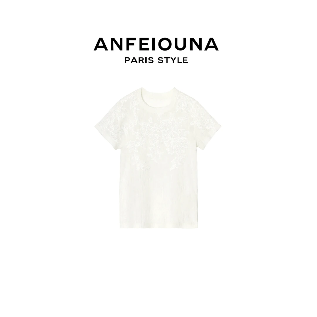 《花影轻喃》2025S/S夏季立体提花短袖蕾丝衫“蕾丝系列”女士1436