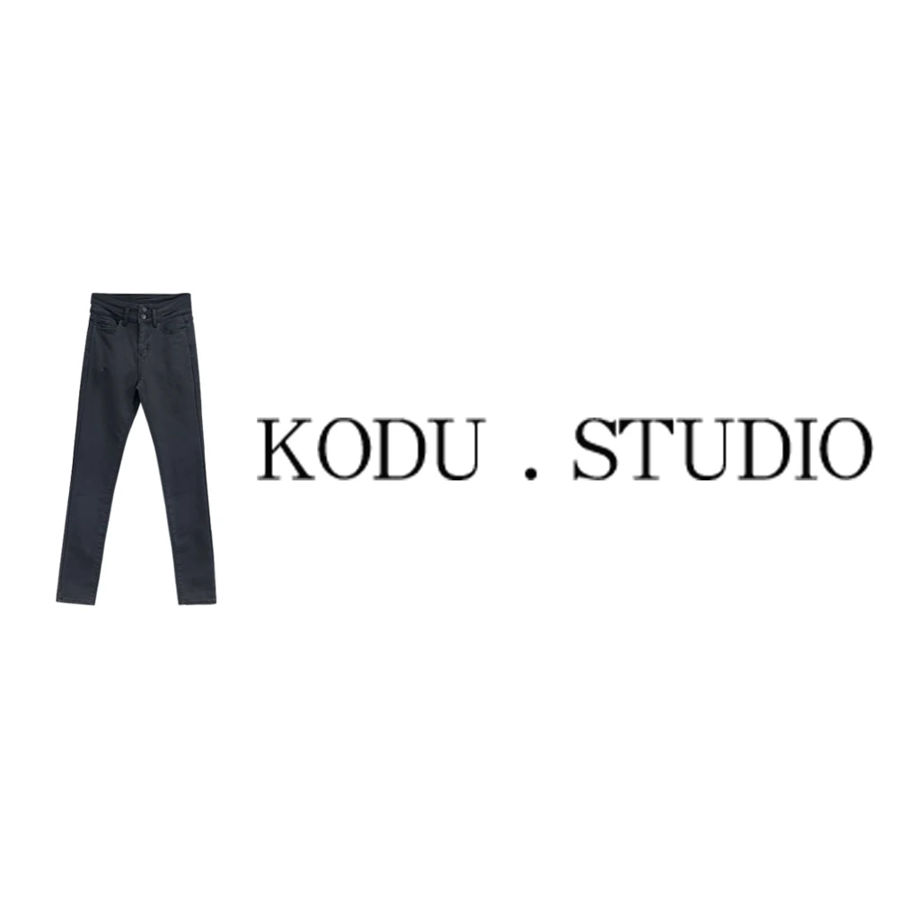 QI【刻度KODU】LY-5883秋冬季高腰双扣显瘦紧身小脚铅笔加绒牛仔裤