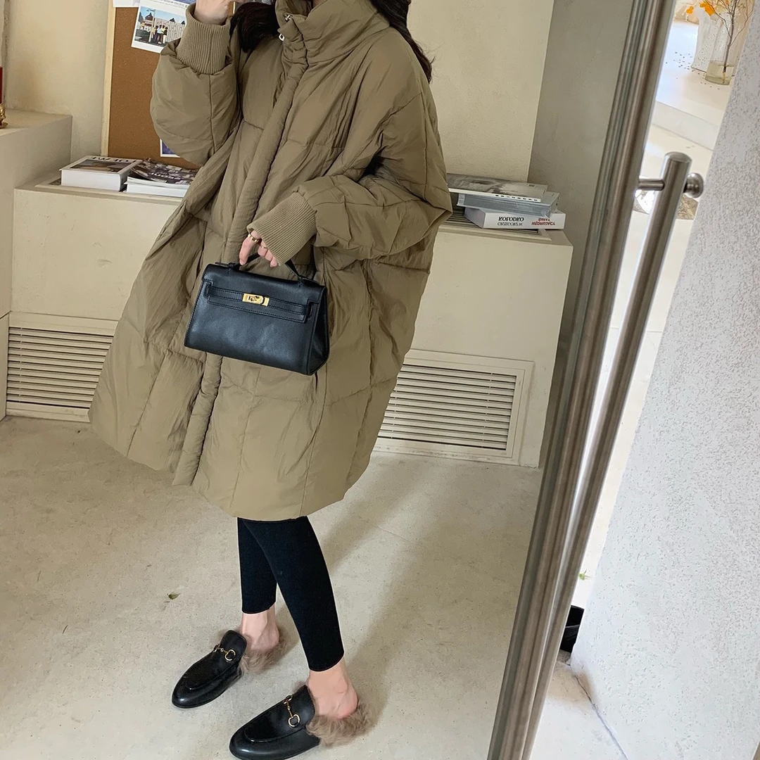 羽绒棉服女冬中长款大码宽松棉衣韩版加厚复古棉袄过膝简约外套潮