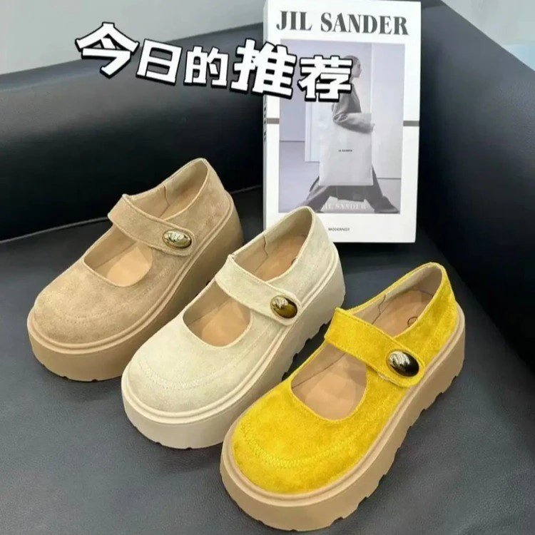 欧洲站女鞋圆头2025秋冬新款复古百搭乐福鞋英伦风增高厚底单鞋子