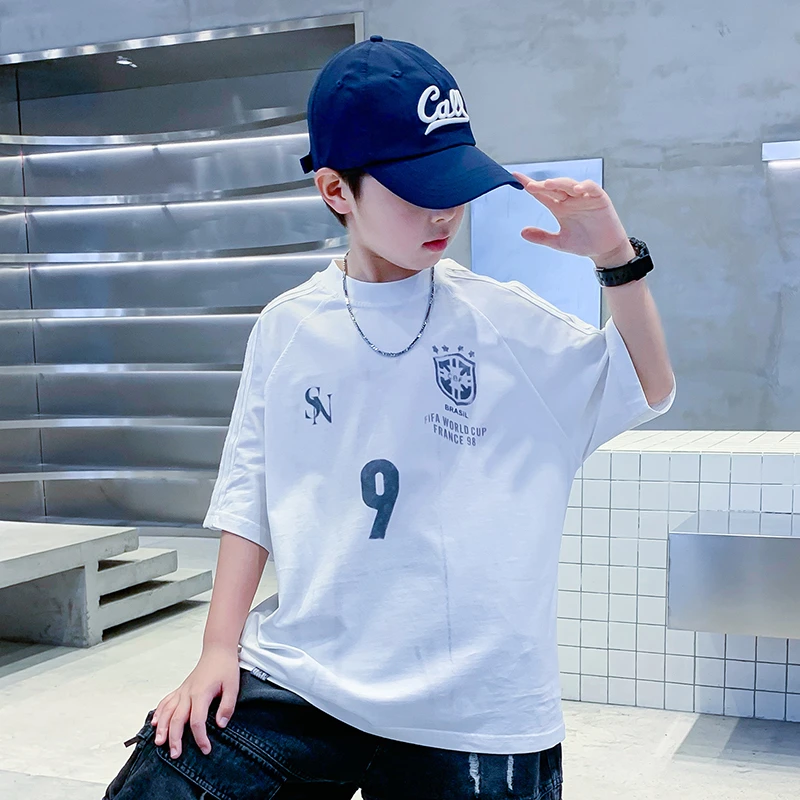 （130-180）男童中大童夏季潮流新款短袖上衣&SF6104拉条印花T恤