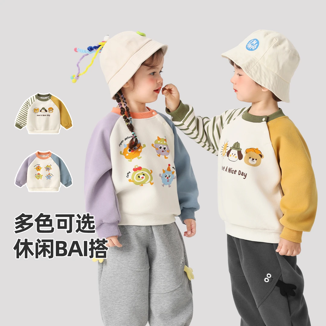 婴儿前后印花圆领卫衣长袖T恤春装春秋女童宝宝童装打底衫Y10091
