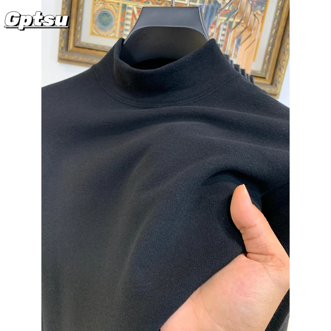 GPTSu男士德绒打底衫男秋冬半高领冬季加绒纯色内衣双面绒长袖t恤