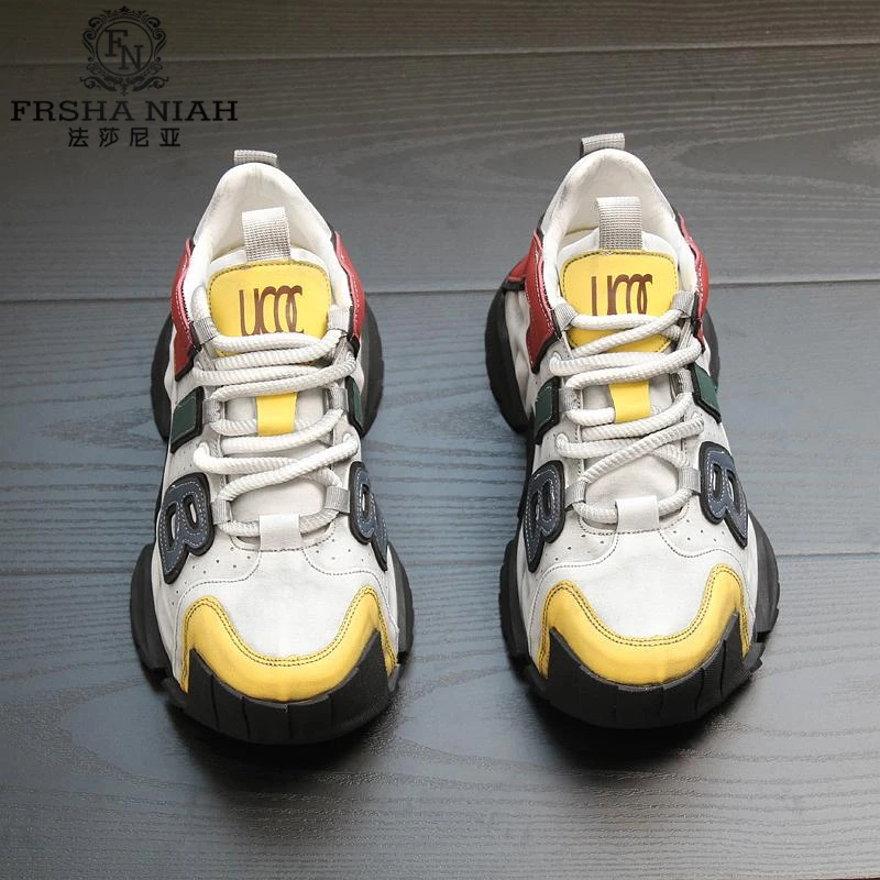 法莎尼亚男鞋2025新款复古做旧老爹鞋男士厚底内增高休闲运动鞋男