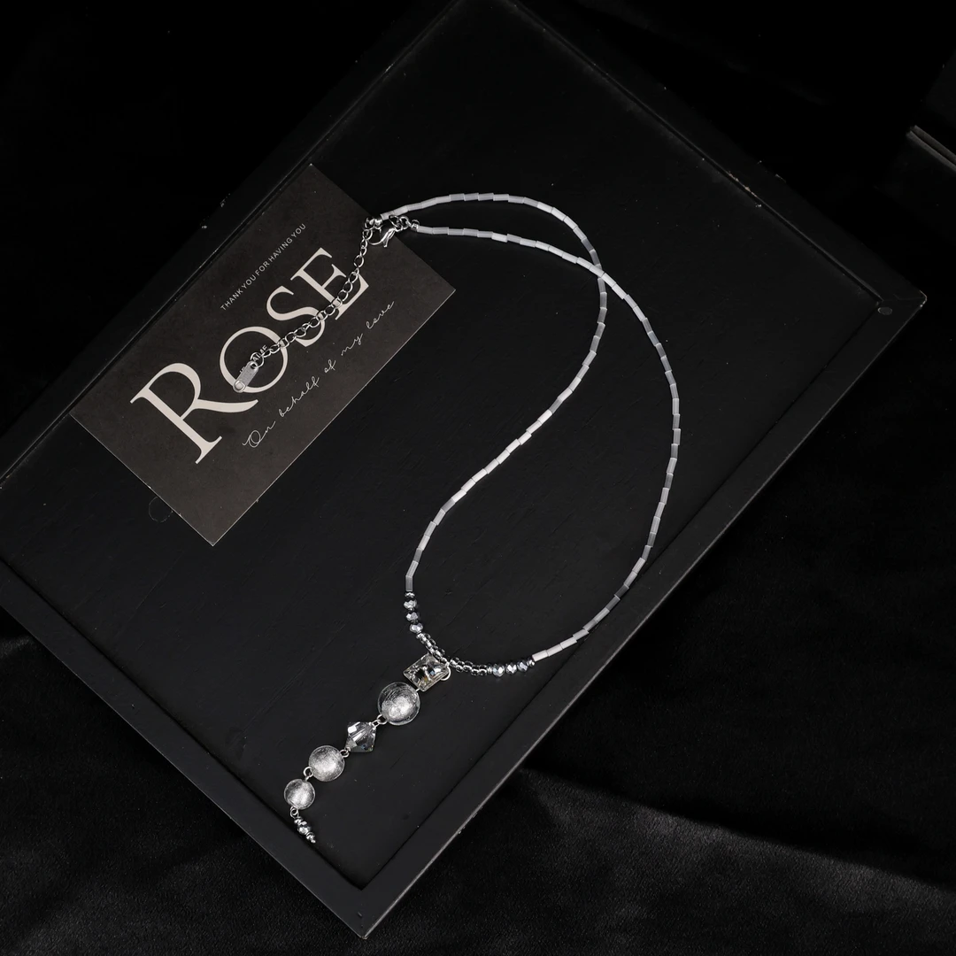 合金项链 LZ3816白色银箔透亮方块施华洛御辛管珠小米珠琉璃项链