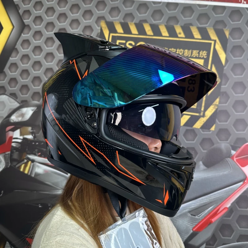 电动摩托车头盔男全盔全覆式个性炫酷四季头盔机车赛车安全帽