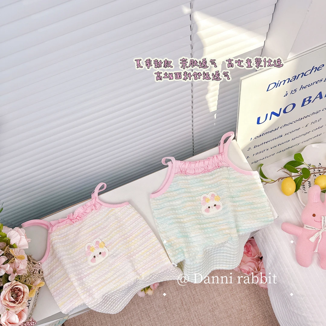 【Dannirabbit】*彩虹色夏日缤纷＋立体小兔子吊带* X-7184