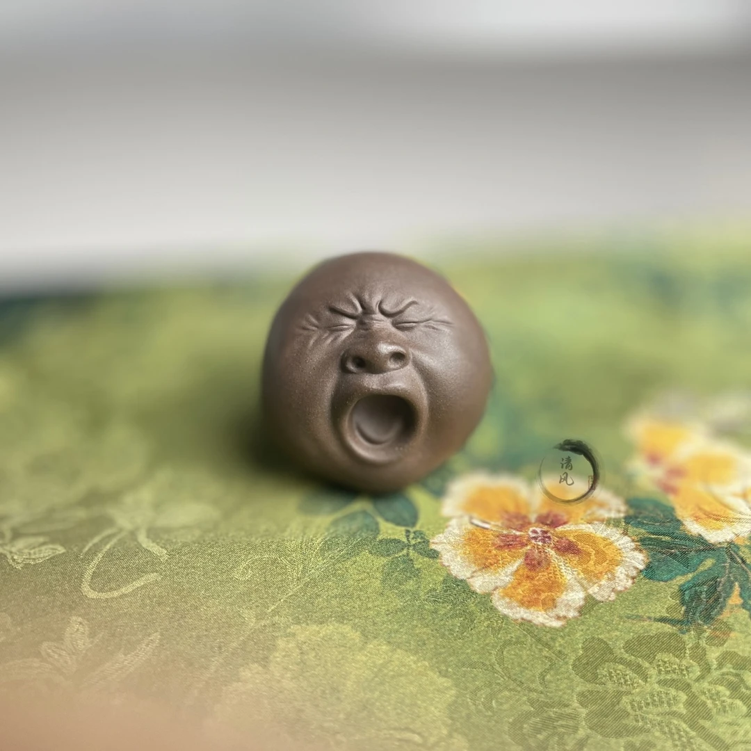 宜兴紫砂【打哈欠人头像呵欠哥】茶宠精品可养搞怪表情茶玩摆件