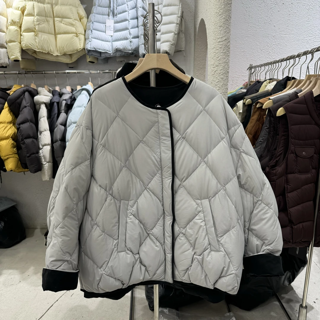 韩风慵懒休闲羽绒服25冬新款两面穿菱格加厚显瘦90绒外套女潮