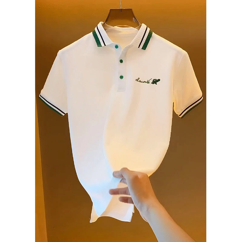 欧货顶奢高定大牌男装上衣2025夏季新款字母刺绣撞色Polo领体恤潮