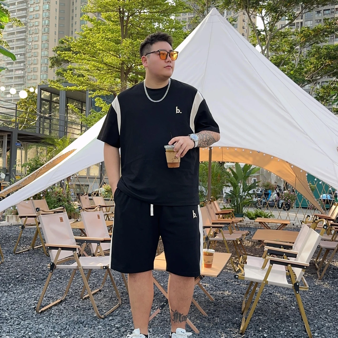 大码休闲运动套装男胖子两件套夏季新款宽松加肥加大男士潮流时尚