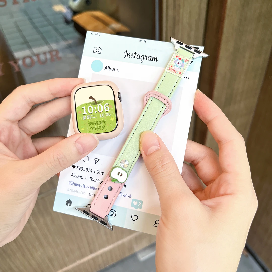 牛油果绿拼色适用于iwatch手表表带S11applewatch苹果S10s9s8腕带