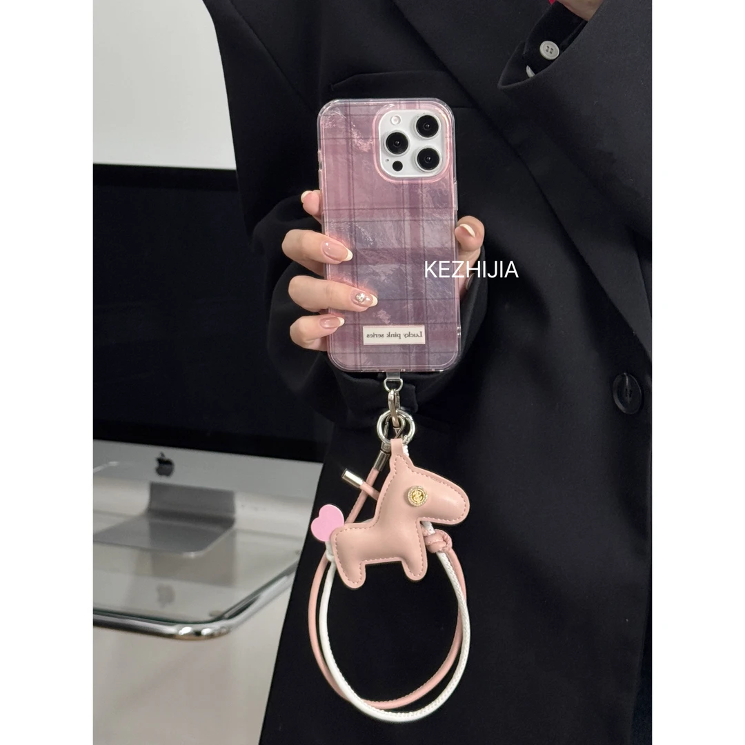 【壳之】高级粉色大格纹适用苹果16/15/14/13promax小众个性手机壳