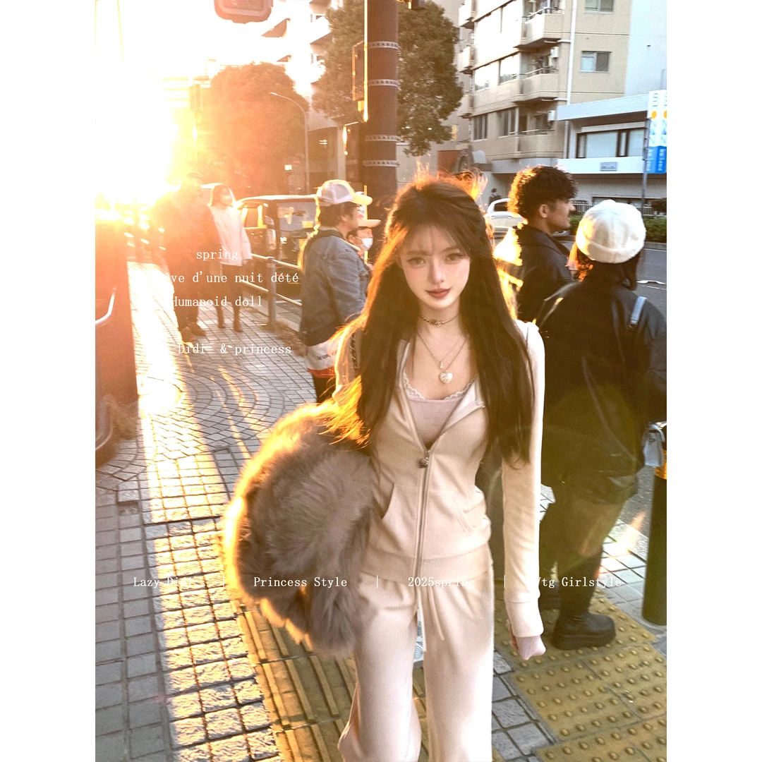 Lazy Didi私心挚爱 松弛感舒适休闲套装连帽卫衣开衫阔腿休闲长裤