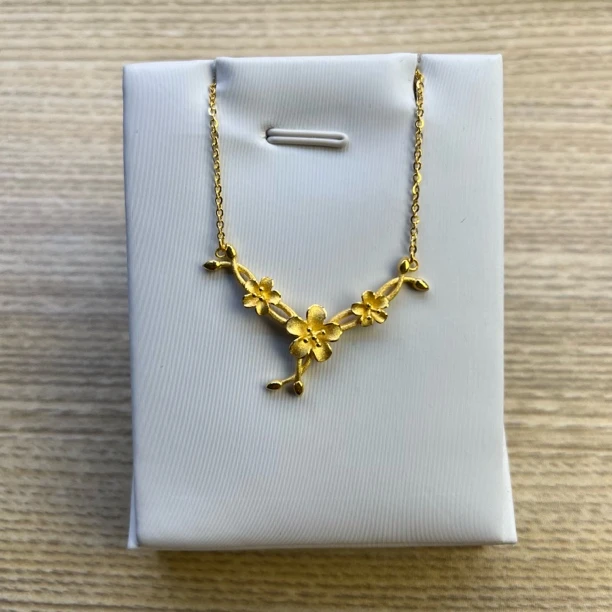 纯万福足金999黄金5g工艺细闪小花套链 黄金吊坠项链按克卖