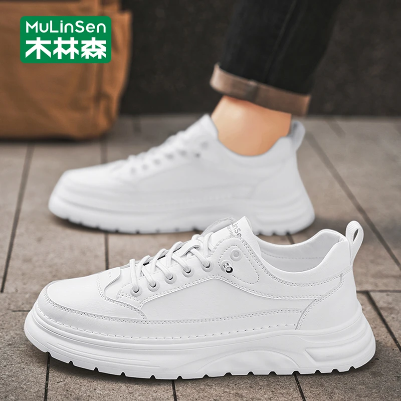 木林森板鞋男2025年新款春秋透气小白鞋男款运动休闲轻便厚底潮鞋