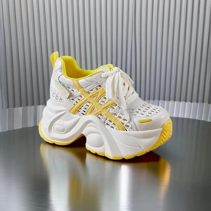 老爹鞋女薄款小个子2025夏新款镂空编织运动鞋8cm厚底内增高女鞋