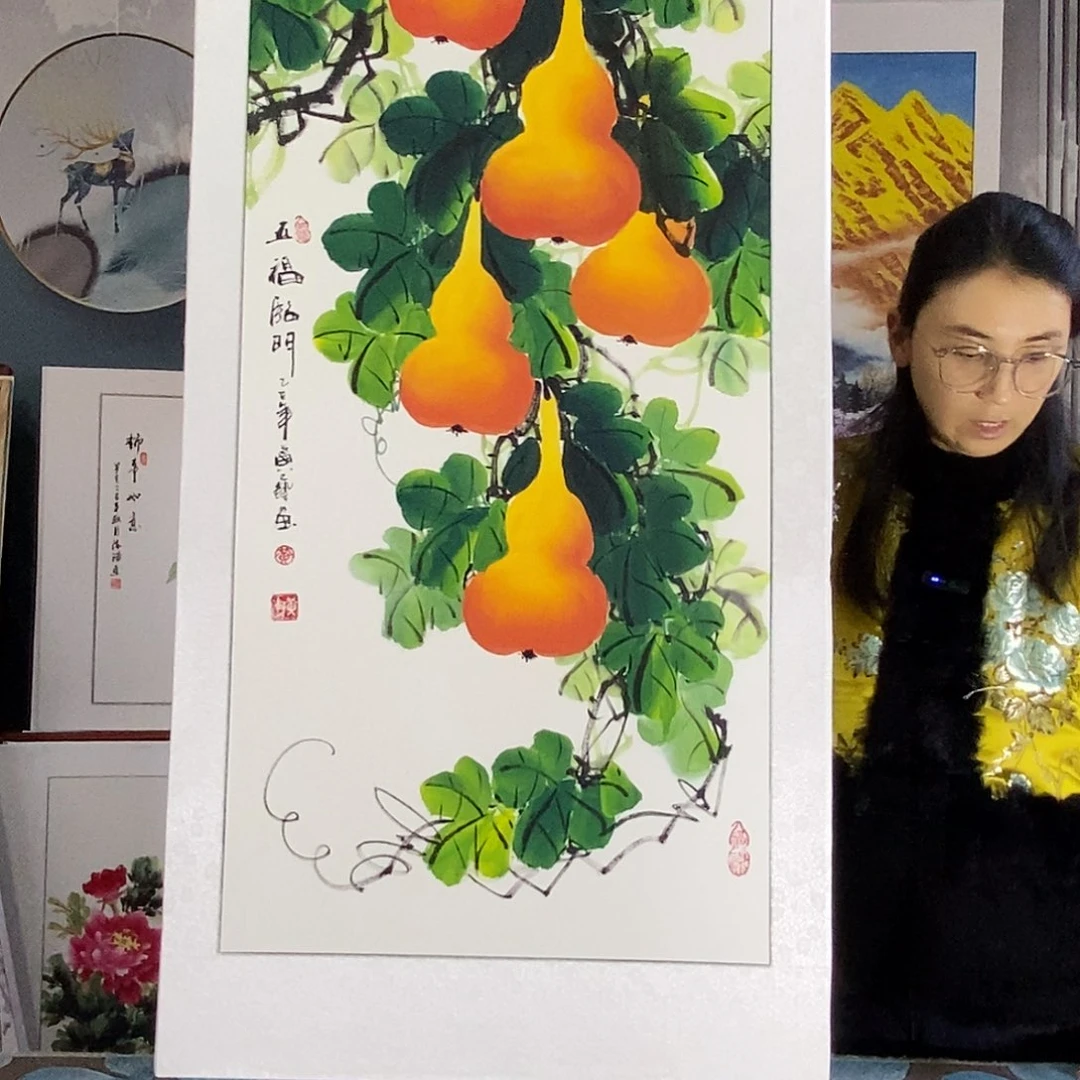 国画手写手绘国画作品带框包邮62✖️122