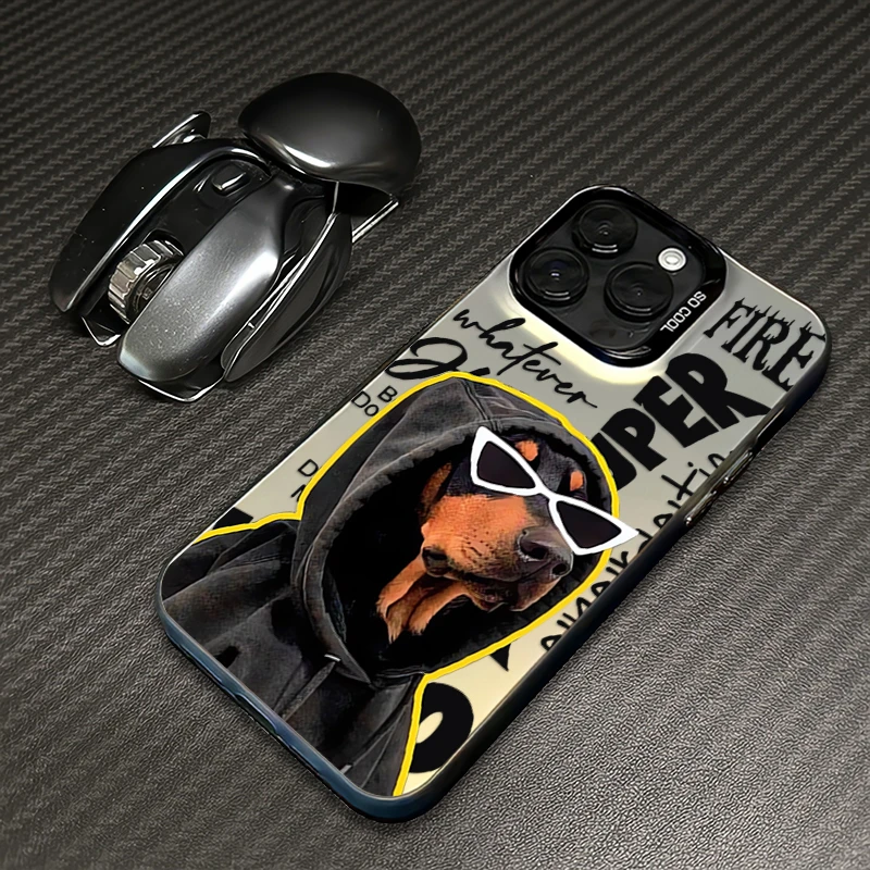 墨镜杜宾适用苹果16手机壳15promax网红iphone14pro磨砂13套12/11