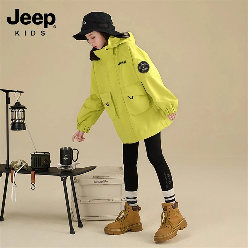 jeep女童连帽休闲外套2025秋季新款男童冲锋衣中大童防风运动上衣