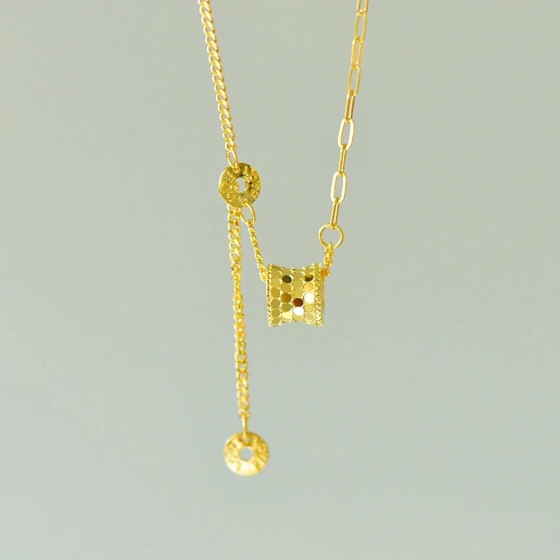 坠链均足银 足银小众金色小蛮腰项链女流苏转运珠吊坠锁骨链首饰