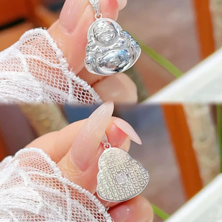 吊坠足银 999足银弥勒佛吊坠儿童吊坠双面挂坠小佛公雕刻手工