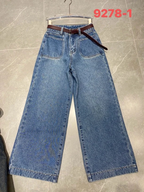 秋冬牛仔裤高腰阔腿设计宽松水洗直筒休闲裤9278