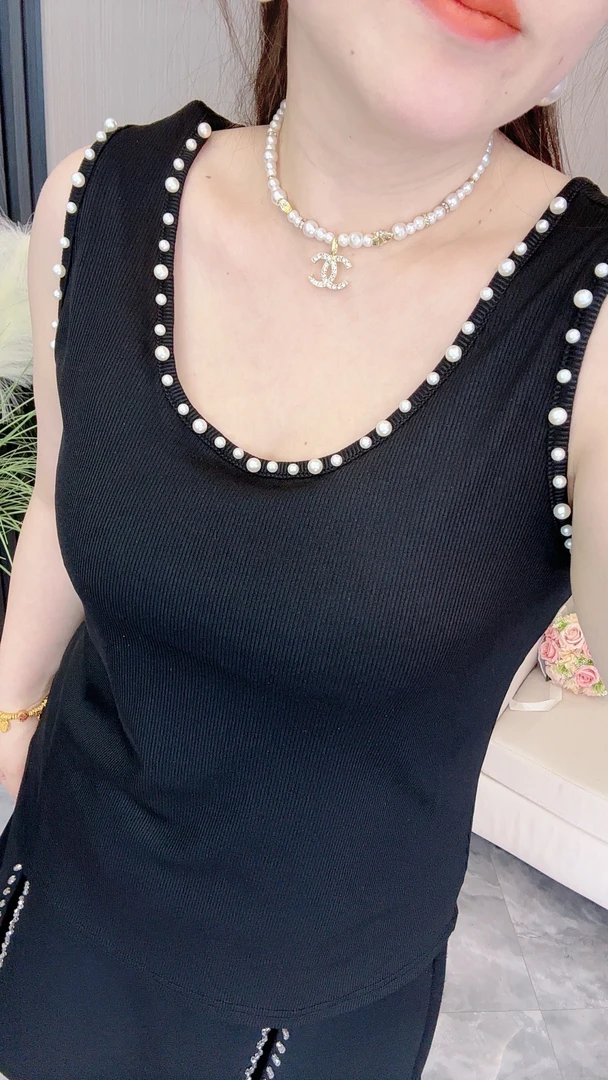 晓慧家1310大码女装重工百搭透气订珠高弹显瘦时尚网红背心