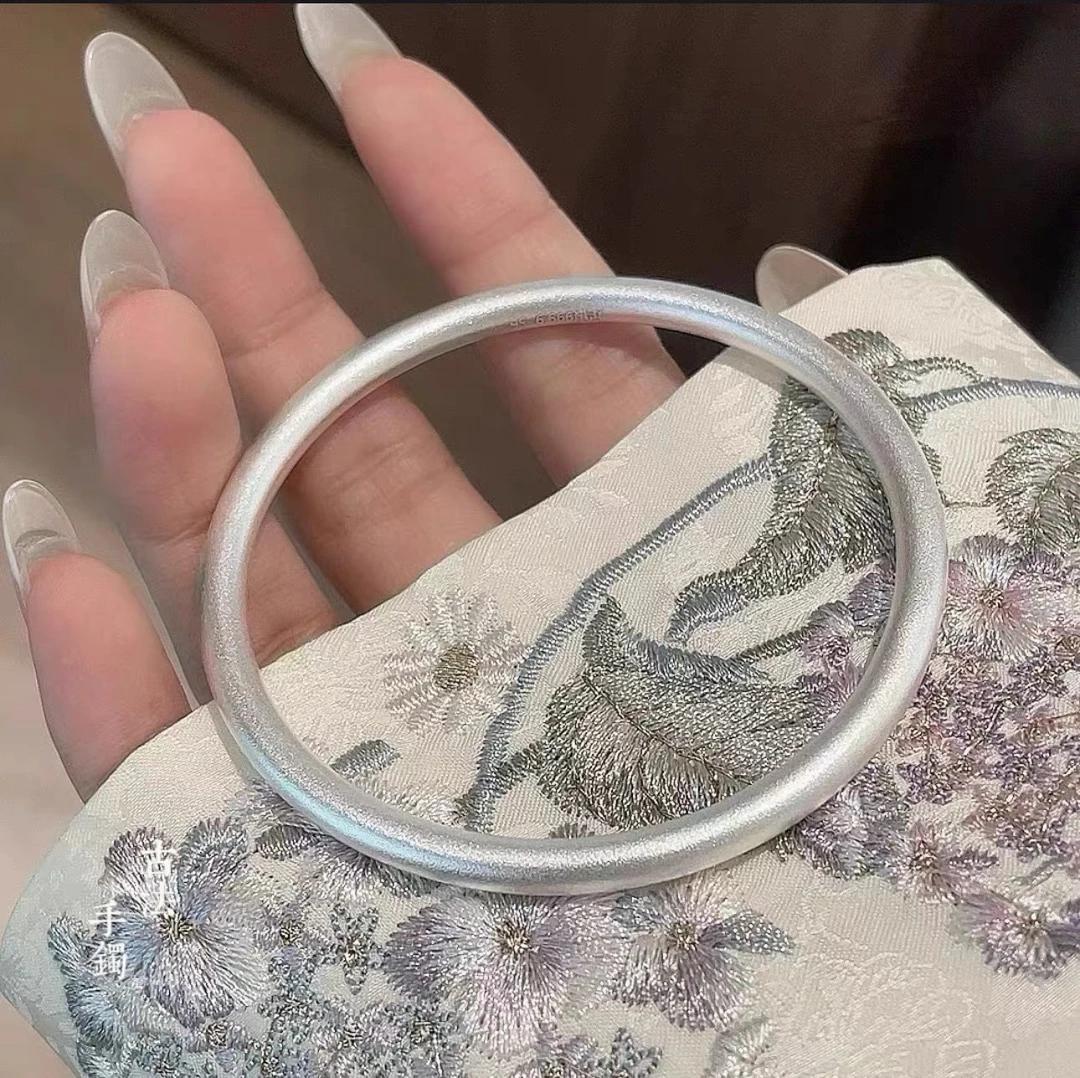 足银手镯 古铺Gp 古法磨砂传承素圈手镯